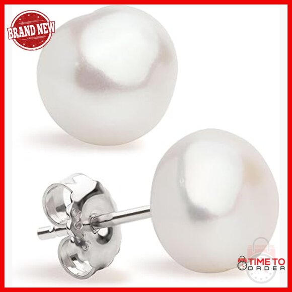 Sterling Silver Baroque Pearl Stud Earrings Freshwater Cultured 5 Sizes